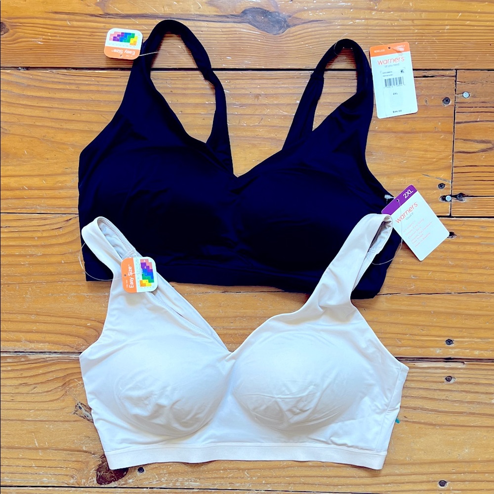 NWT Warner's Cloud 9 Black and Cream Wireless Bra Bundle - size 2XL